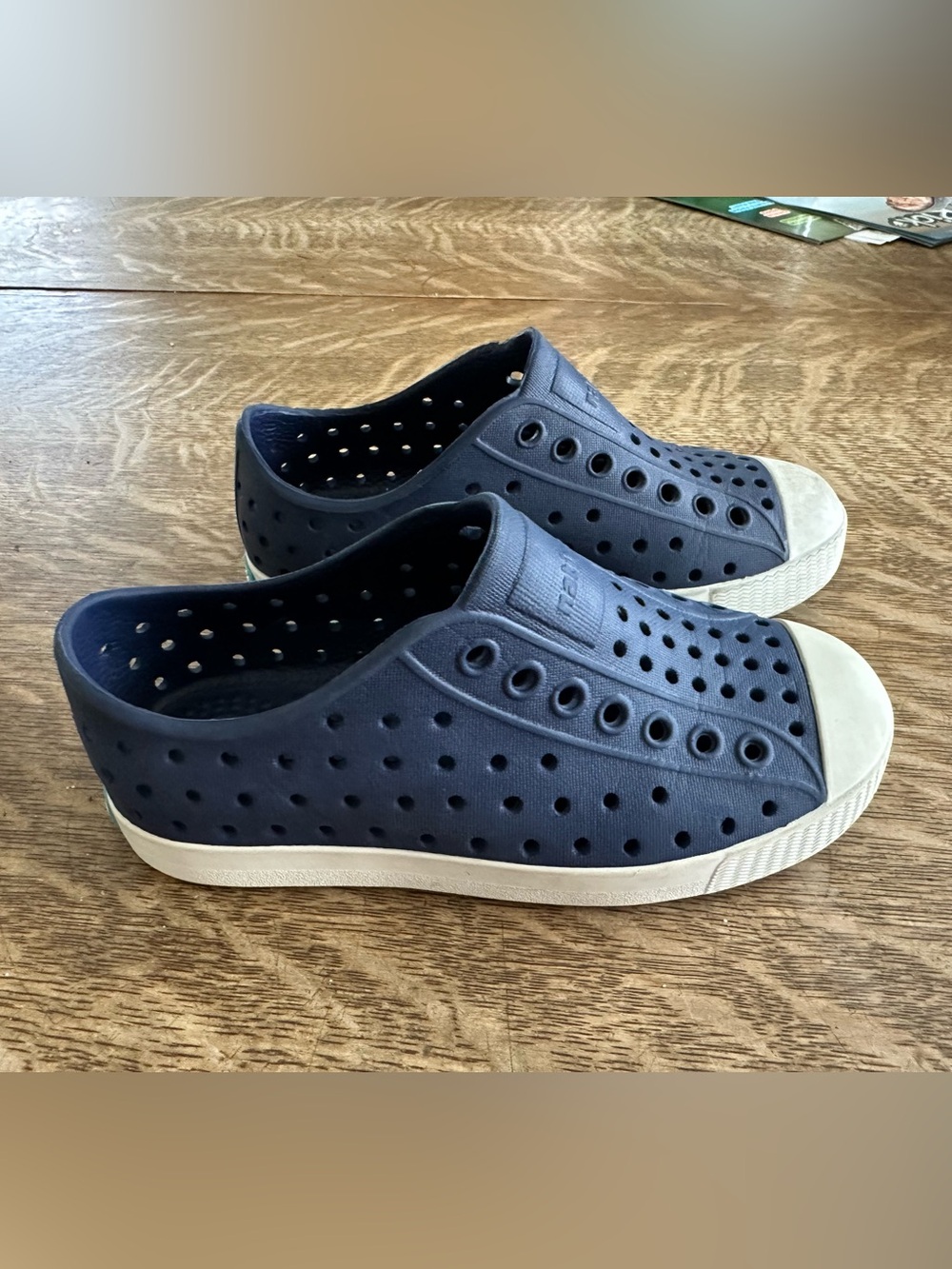 Native Jefferson Navy Slip-On Perforated Rubber Sneakers with White Toe